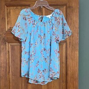 LC Lauren Conrad Light Blue Floral Blouse